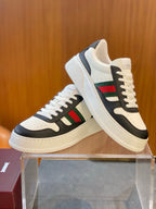 Black Leather Striped Low-Top - Men's