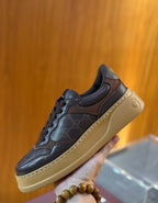 Brown Leather Embossed Low-Top - Men's