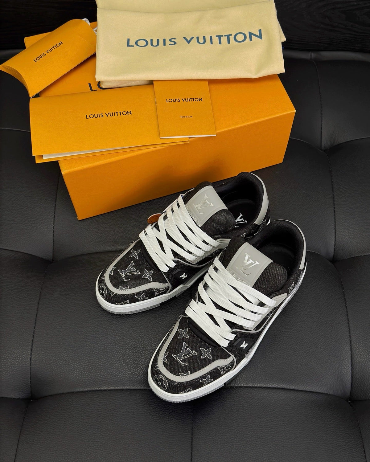 White Leather Monogram Low-Top - Men's