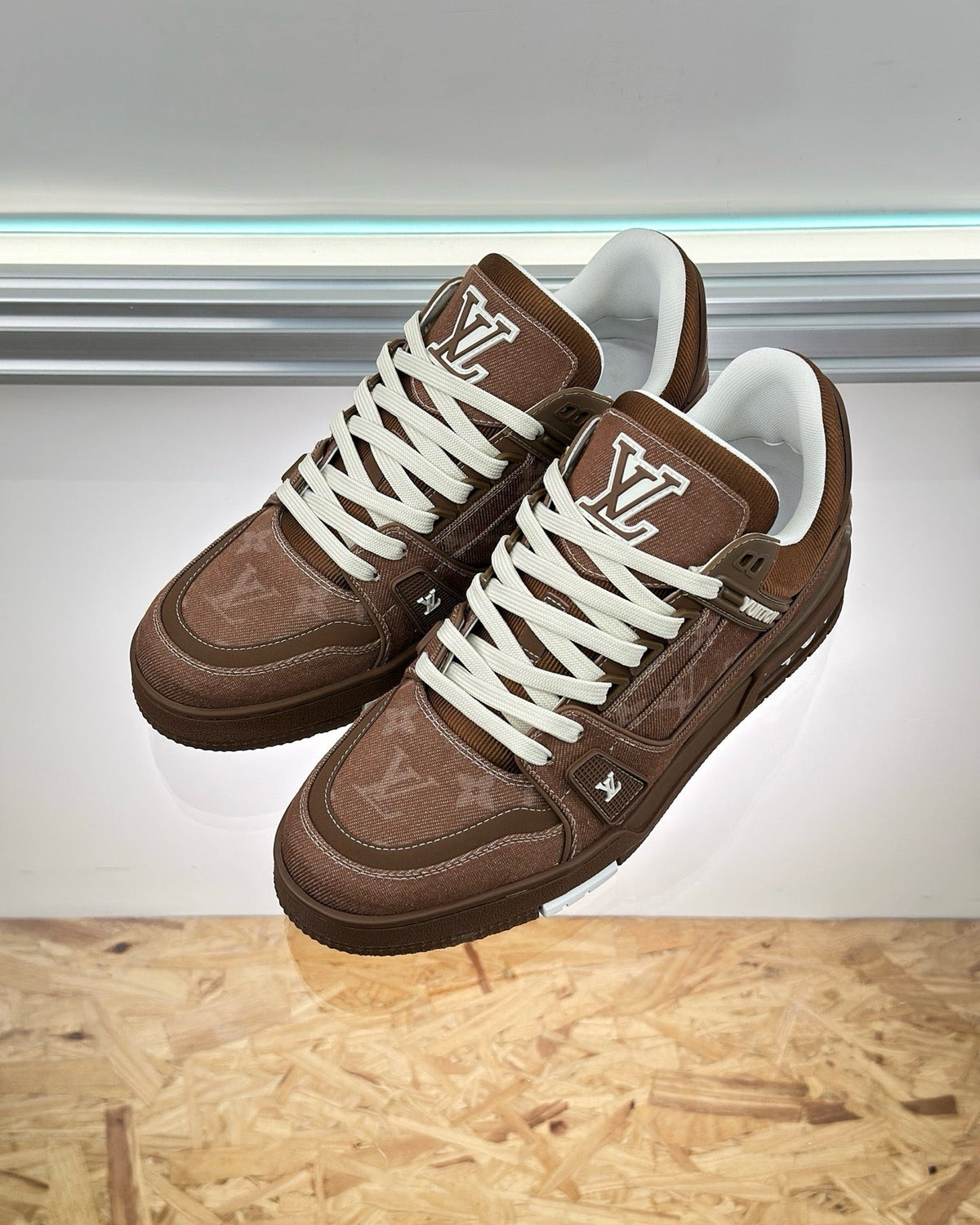Brown Leather Monogram Low-Top - Men's