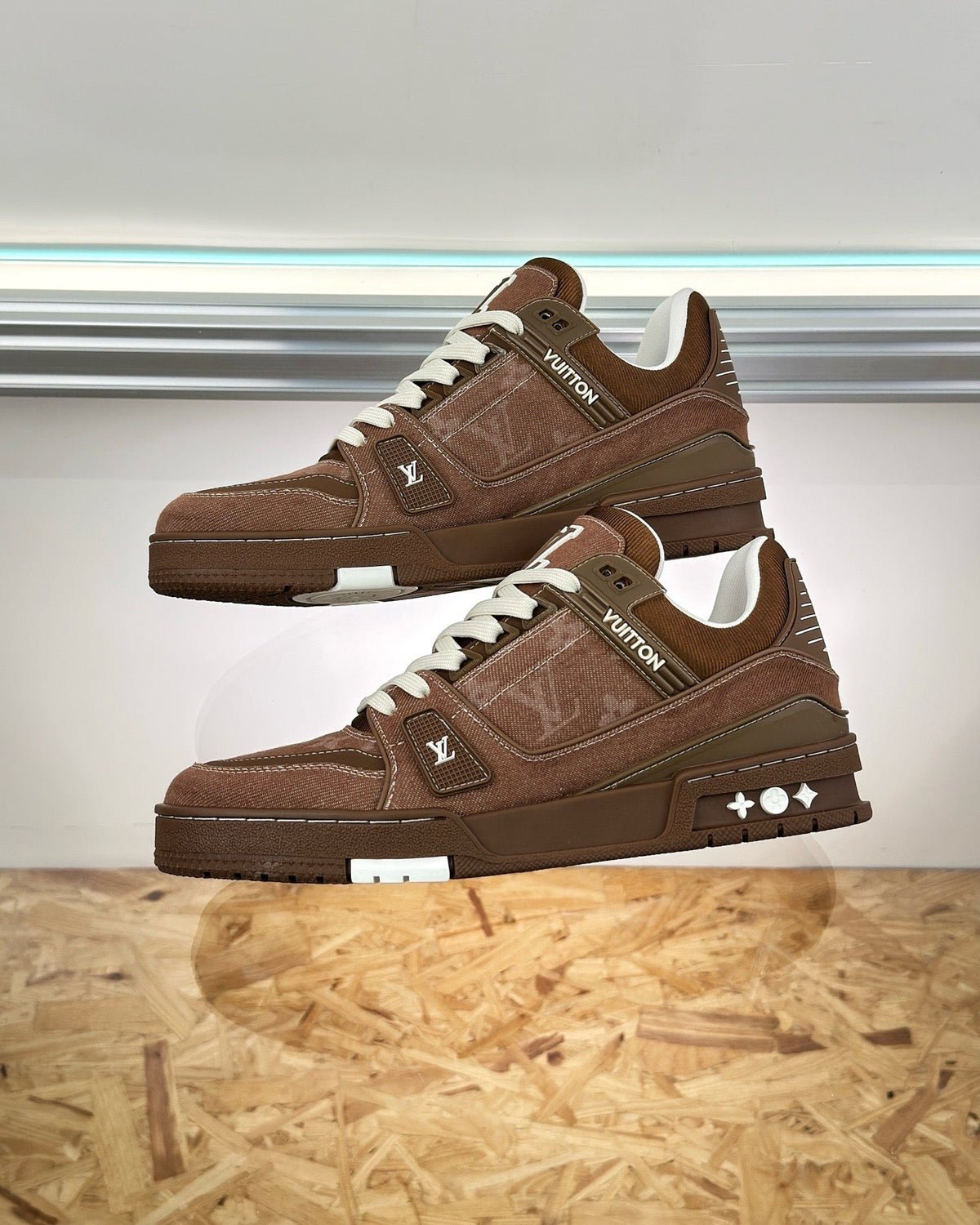 Brown Leather Monogram Low-Top - Men's