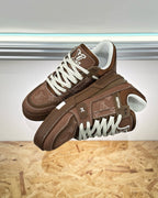 Brown Leather Monogram Low-Top - Men's
