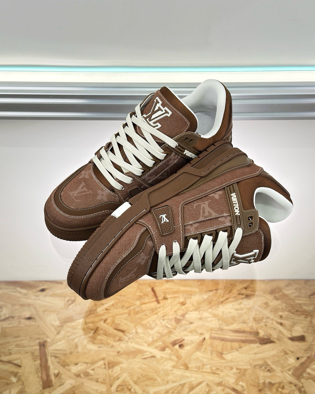 Brown Leather Monogram Low-Top - Men's