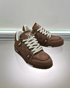 Brown Leather Monogram Low-Top - Men's