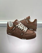 Brown Leather Monogram Low-Top - Men's