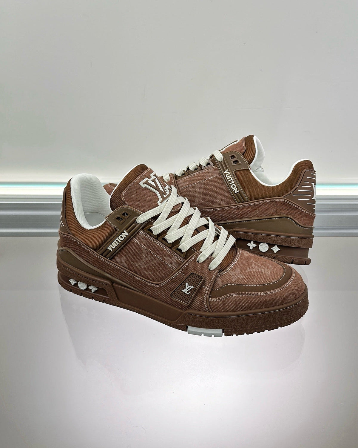 Brown Leather Monogram Low-Top - Men's