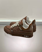 Brown Leather Monogram Low-Top - Men's