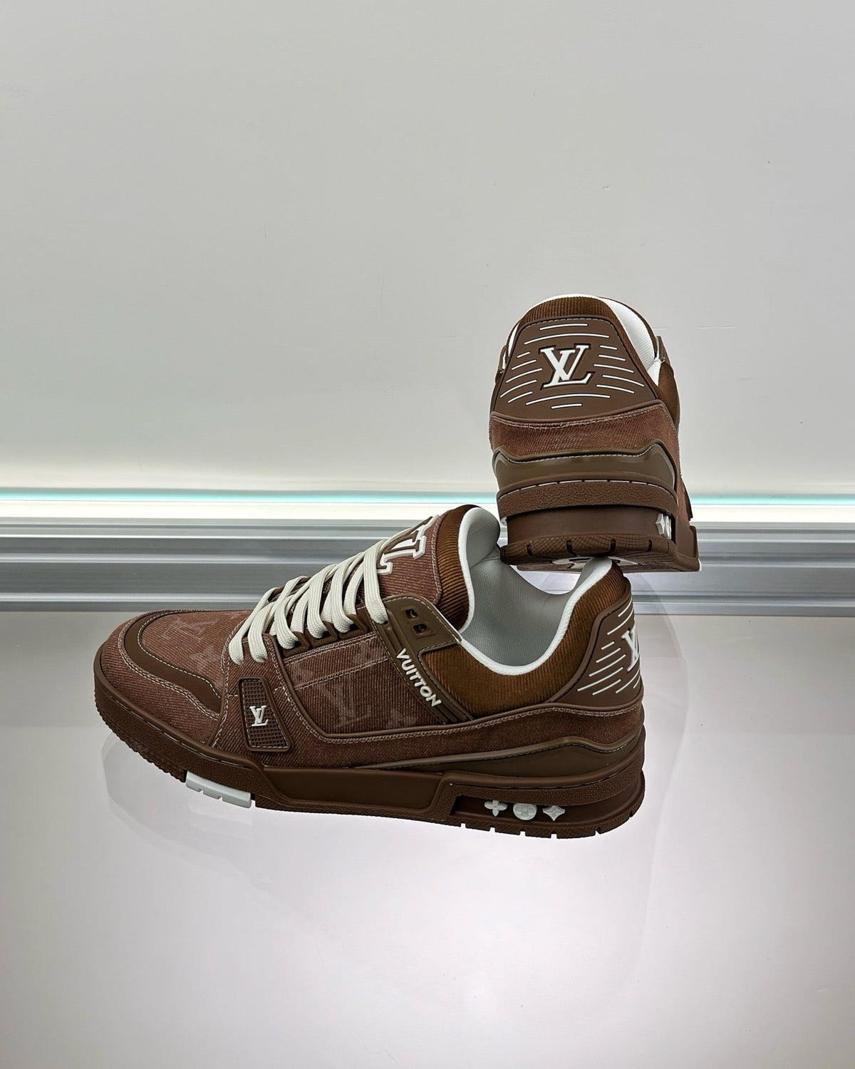 Brown Leather Monogram Low-Top - Men's