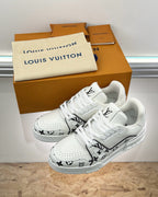 White Leather Graphic Print Low-Top - Men's