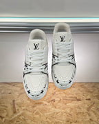 White Leather Graphic Print Low-Top - Men's