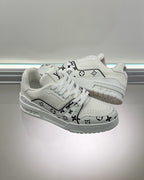White Leather Graphic Print Low-Top - Men's