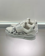 White Leather Graphic Print Low-Top - Men's