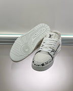 White Leather Graphic Print Low-Top - Men's