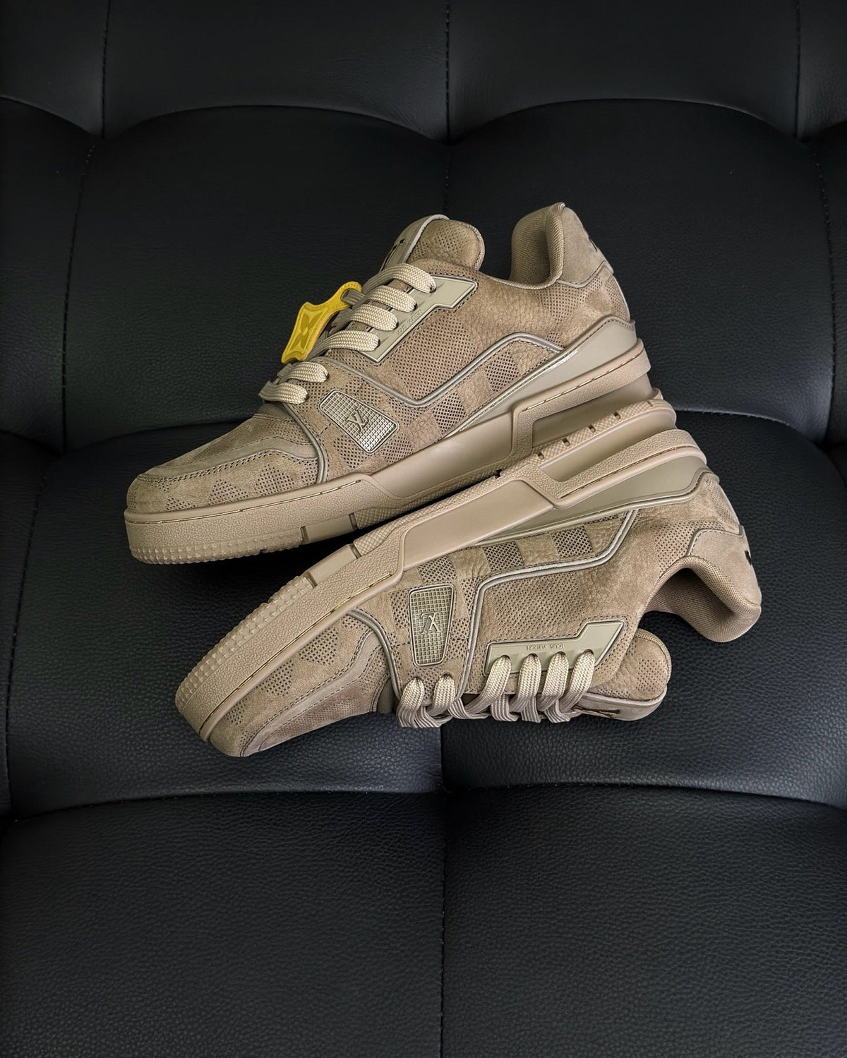 Beige Suede Logo Low-Top - Men's