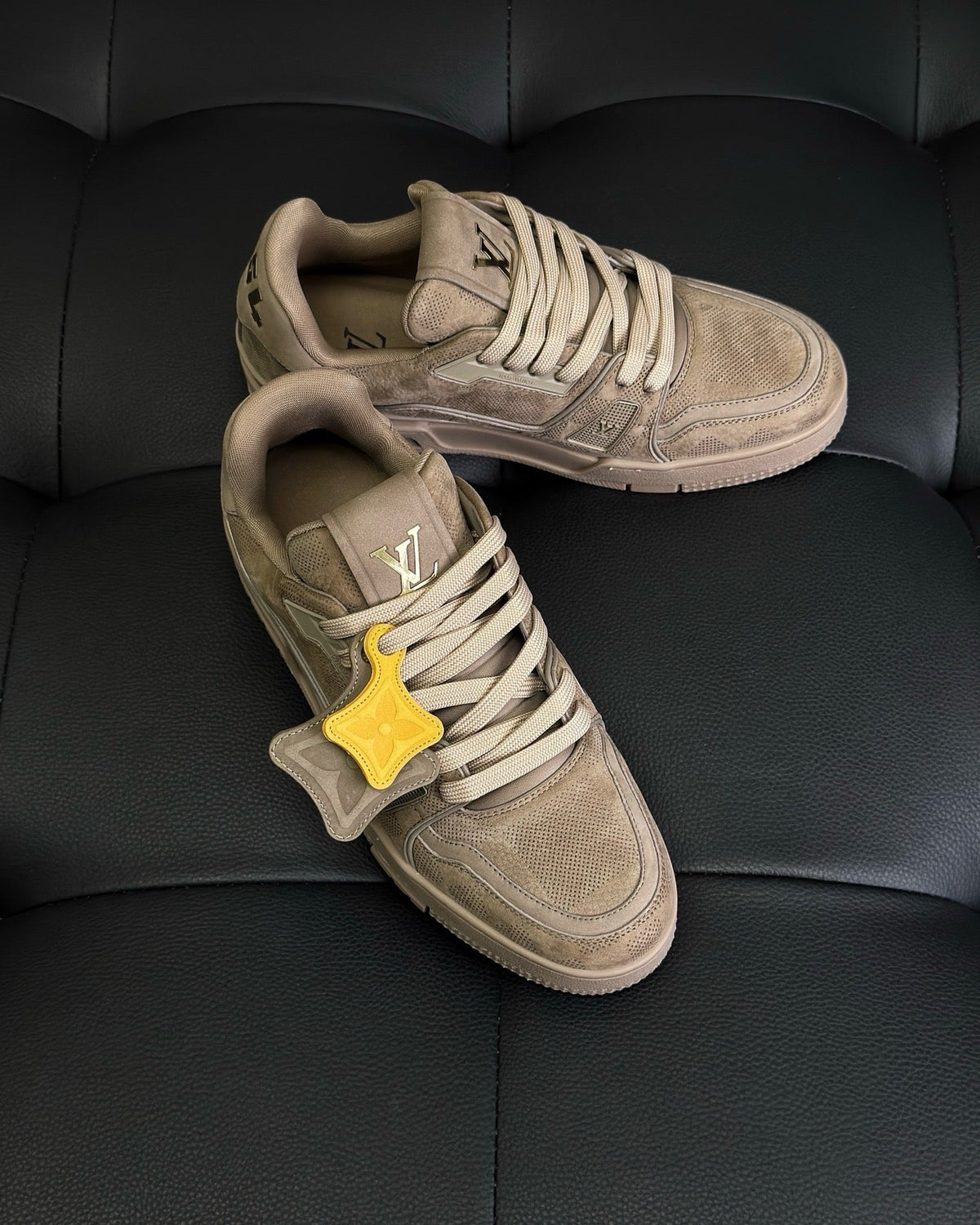 Beige Suede Logo Low-Top - Men's
