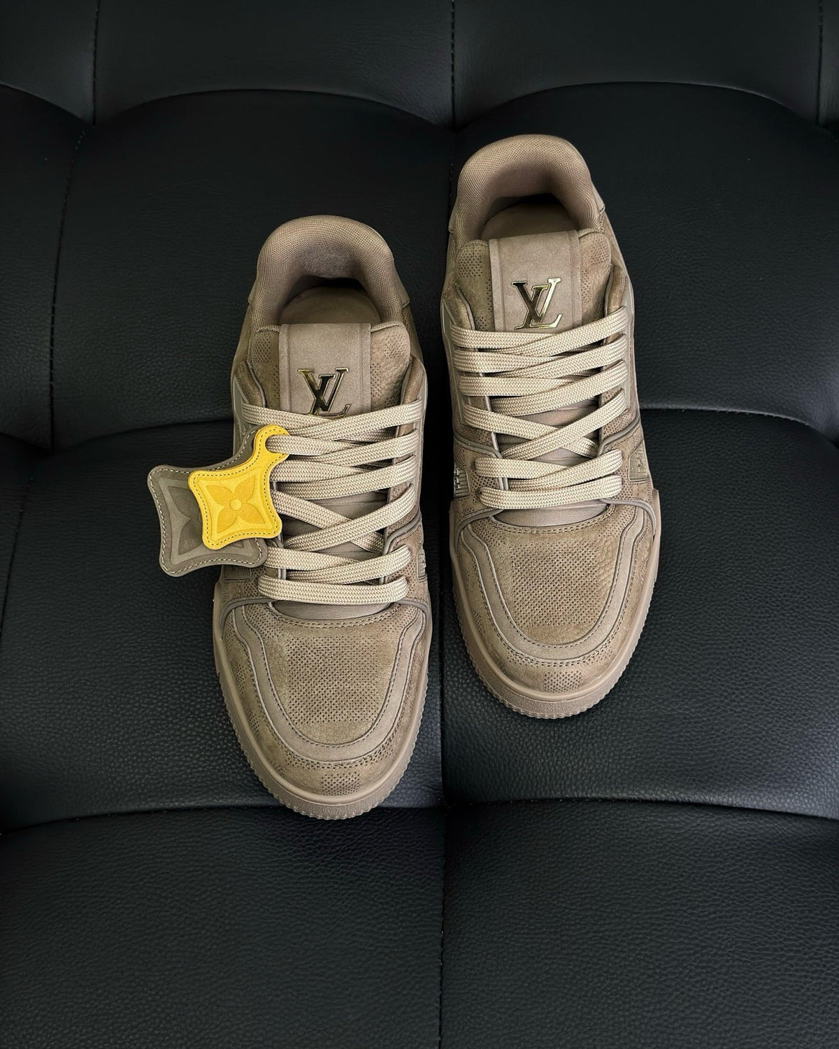 Beige Suede Logo Low-Top - Men's