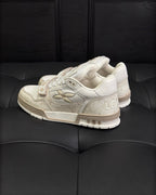 Cremefarbener Leder-Sneaker mit Ton-in-Ton-Details – Herren