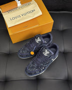 Marineblauer Monogramm-Sneaker aus Leder – Herren