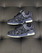 Marineblauer Monogramm-Sneaker aus Leder – Herren