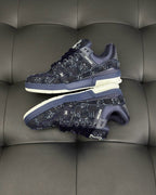 Marineblauer Monogramm-Sneaker aus Leder – Herren