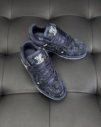 Marineblauer Monogramm-Sneaker aus Leder – Herren