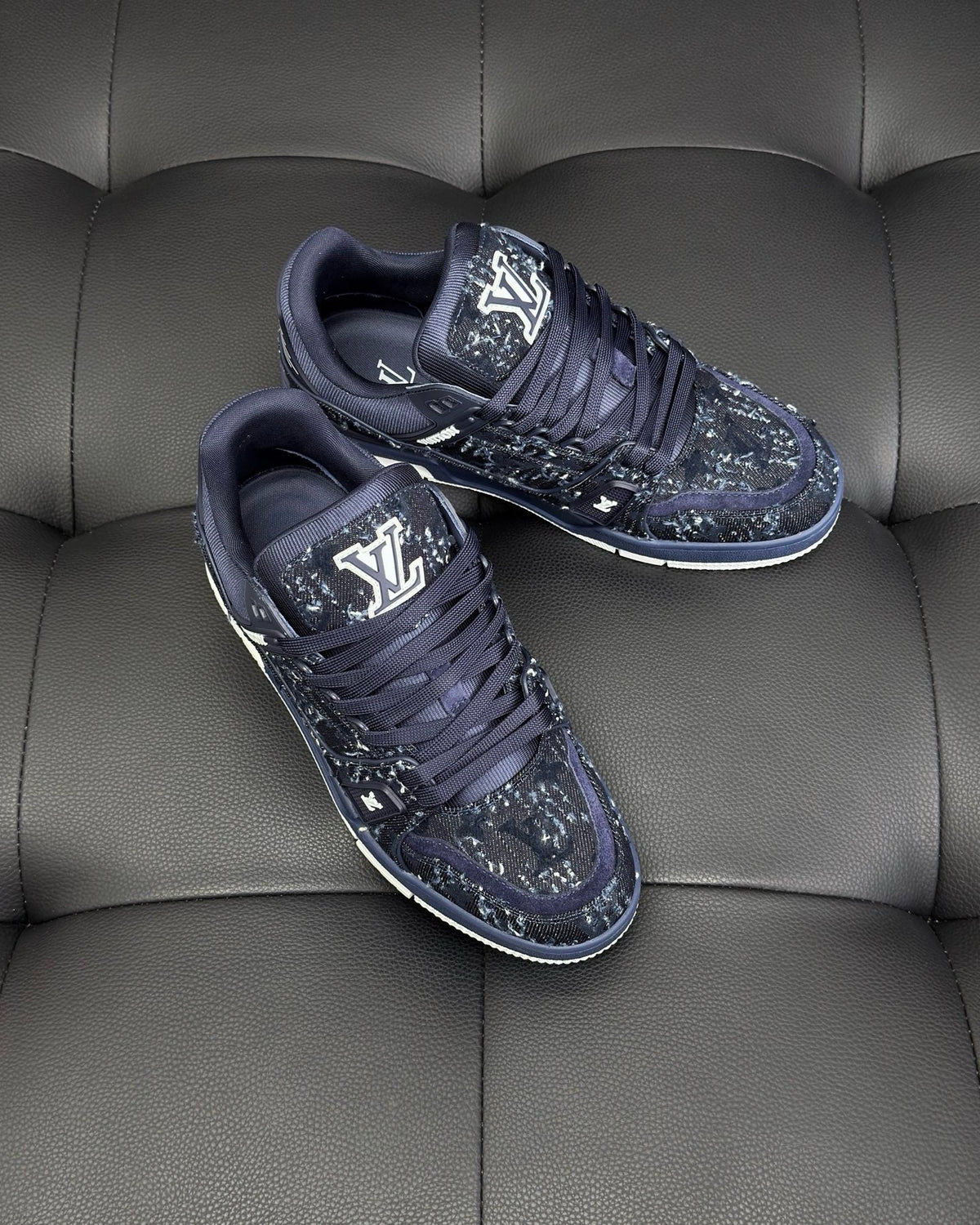 Navy Leather Monogram Runner - Men's