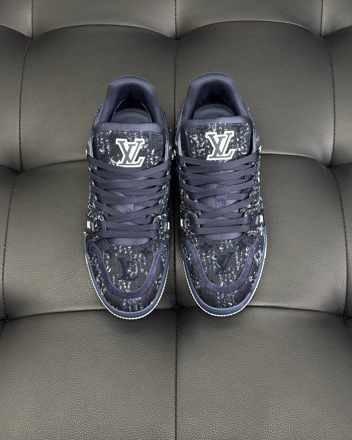 Navy Leather Monogram Runner - Men's