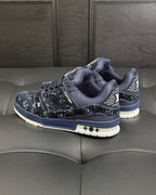 Marineblauer Monogramm-Sneaker aus Leder – Herren