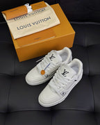 White Leather Logo Low-Top - Men's