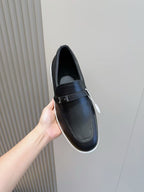 Black Leather Bit Contrast Sole Loafer - Men's