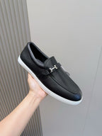 Black Leather Bit Contrast Sole Loafer - Men's