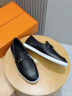 Black Leather Bit Contrast Sole Loafer - Men's