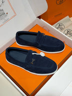 Marineblaue Wildleder-Tassel-Loafer – Herren