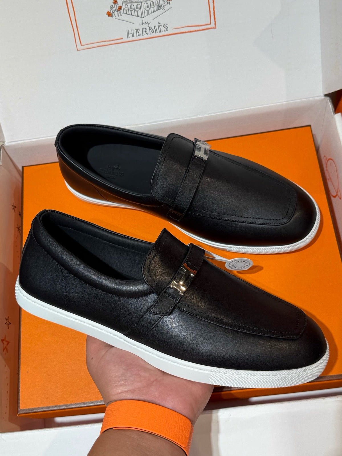 Black Leather Metal Detail Loafer - Men's