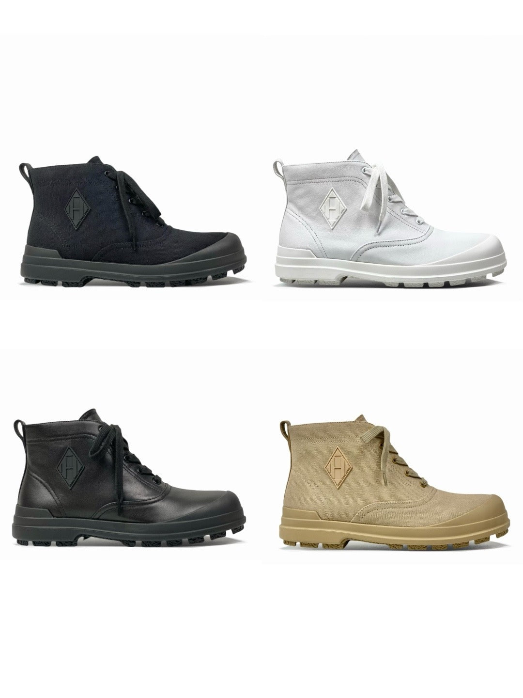 Cremefarbener Leder-Schnürstiefel mit Profilsohle – Herren