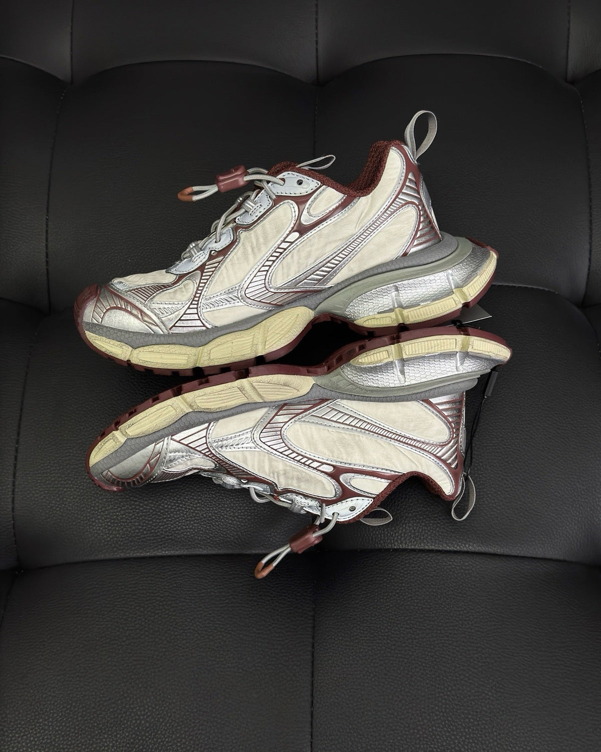 Cream and Red Distressed Sneakers
