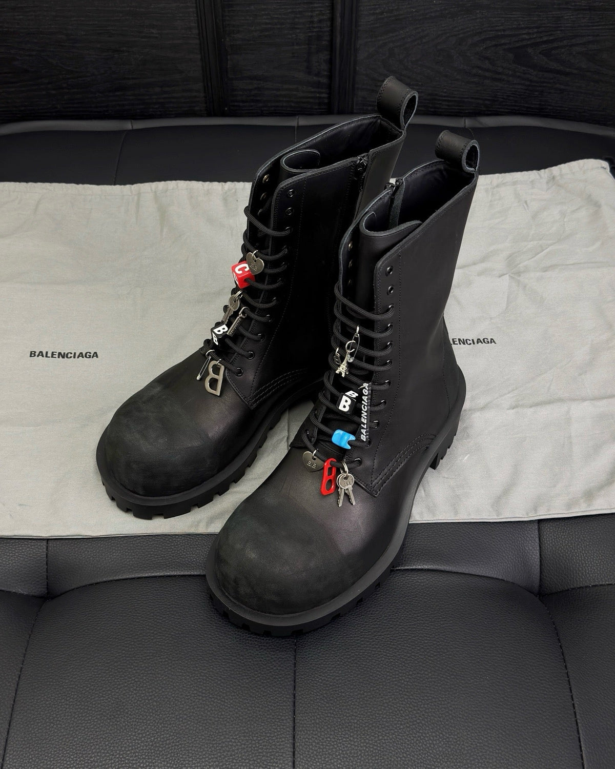 Black Suede Charm Combat Boot - Men's