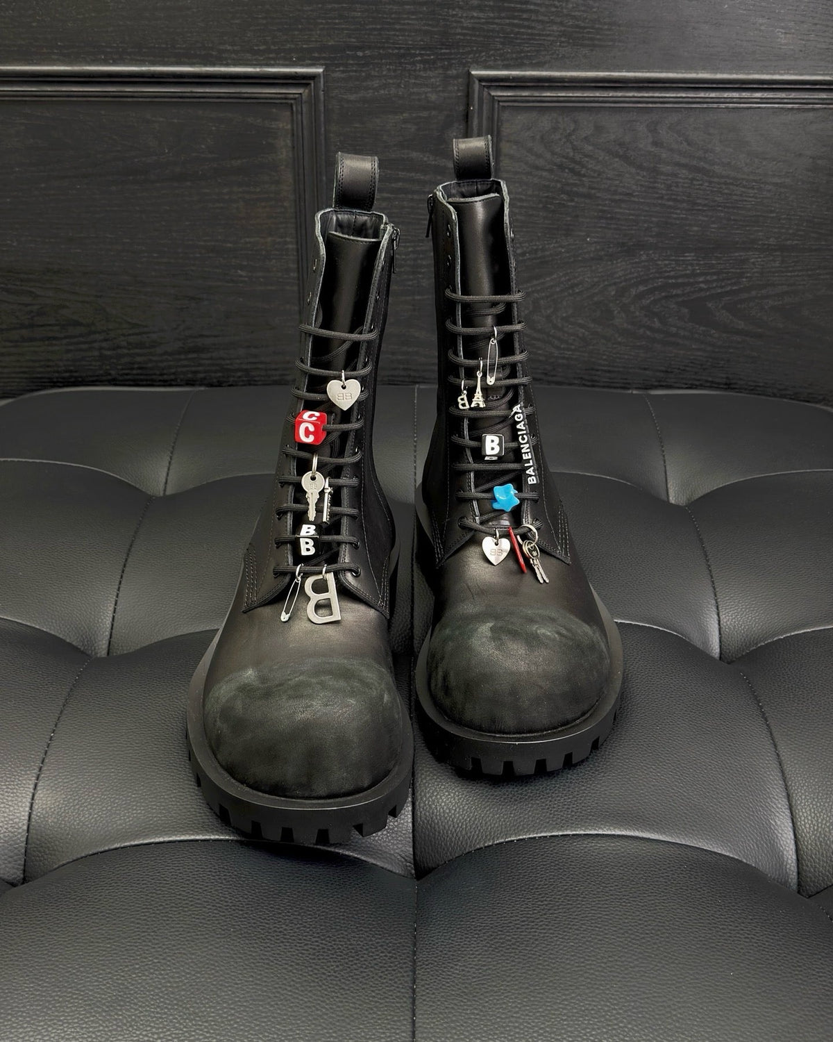Black Suede Charm Combat Boot - Men's