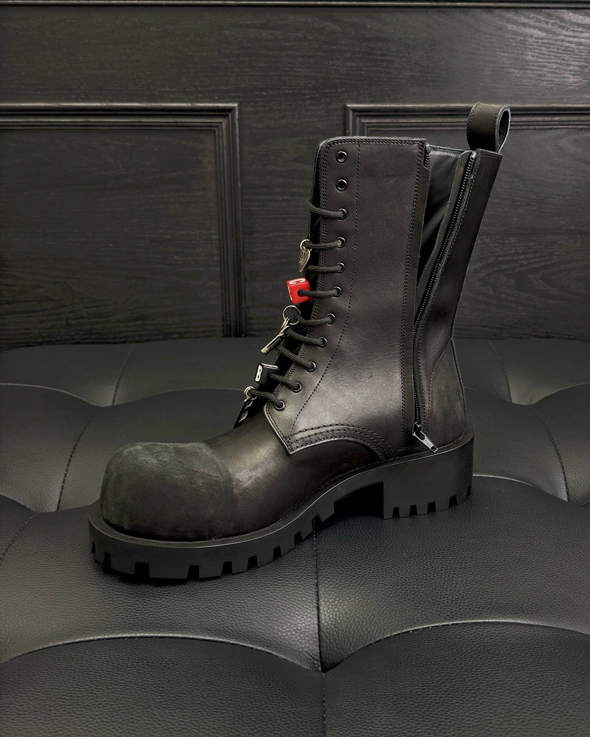 Black Suede Charm Combat Boot - Men's