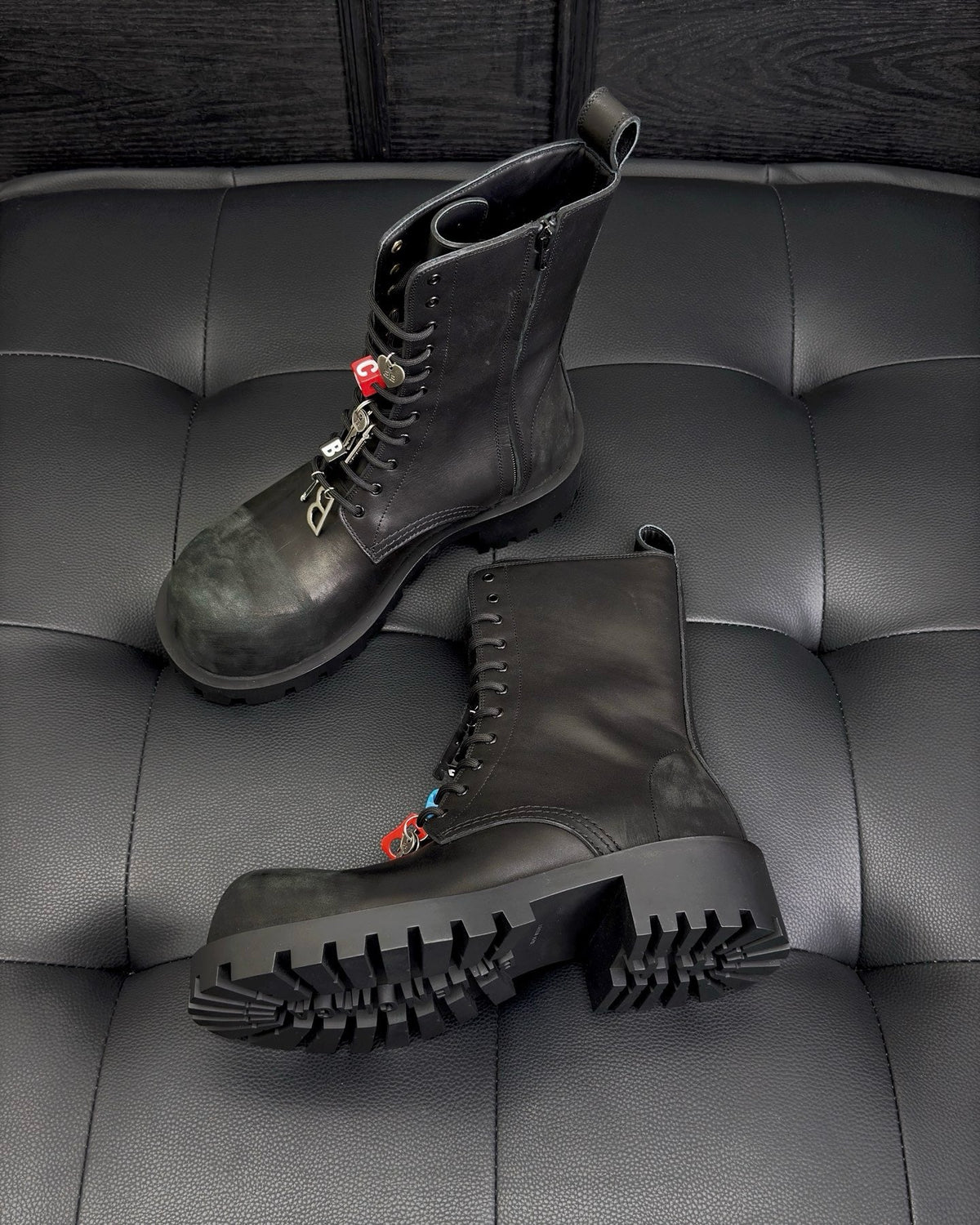 Black Suede Charm Combat Boot - Men's