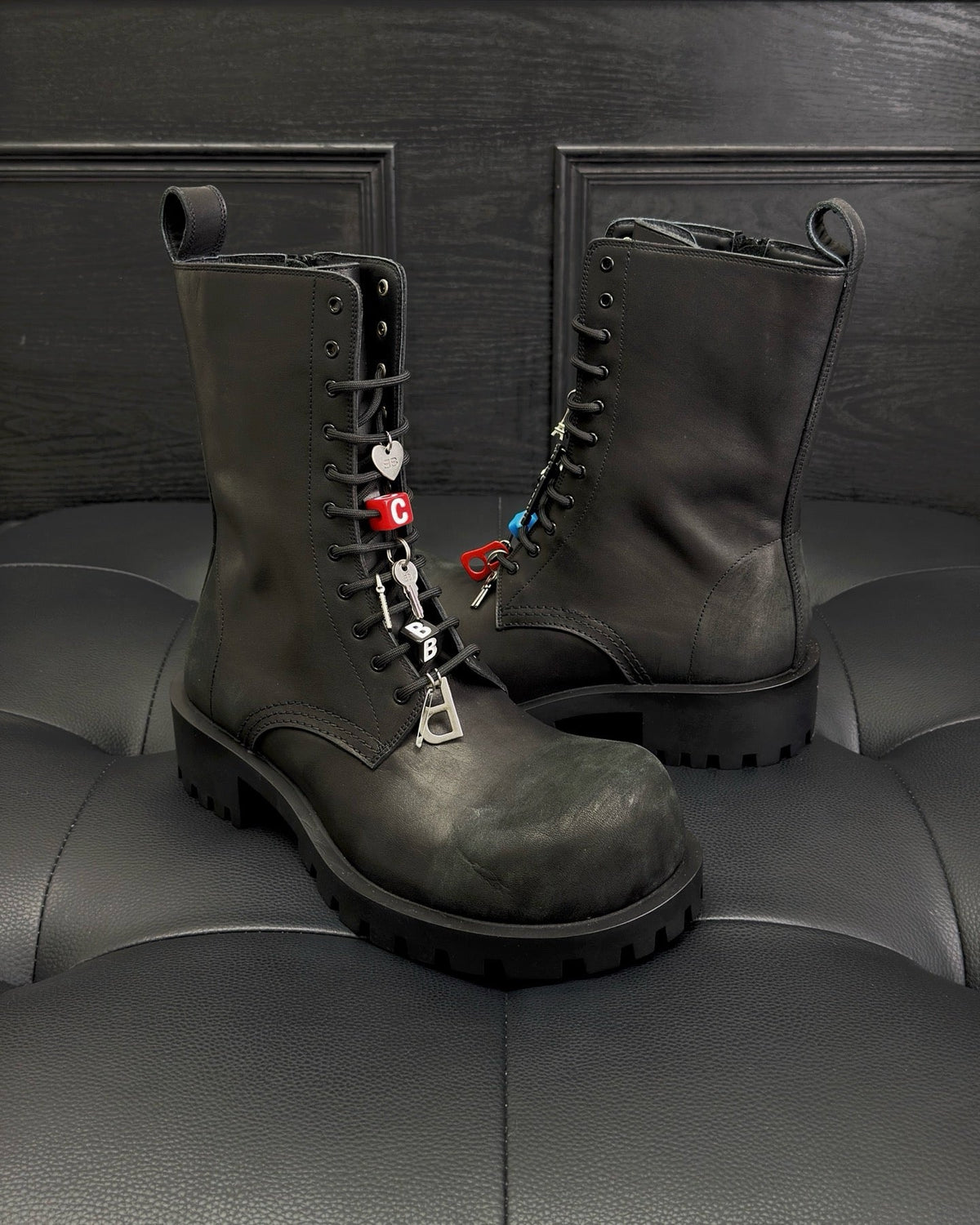 Black Suede Charm Combat Boot - Men's