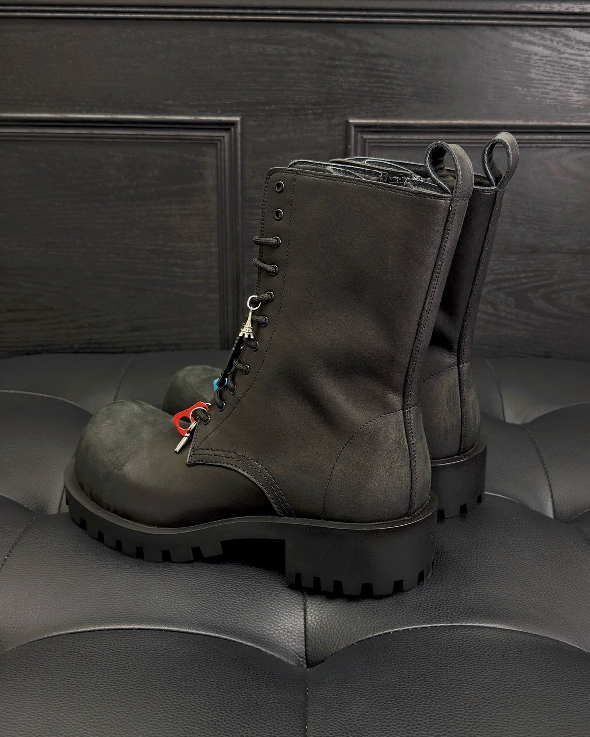Black Suede Charm Combat Boot - Men's