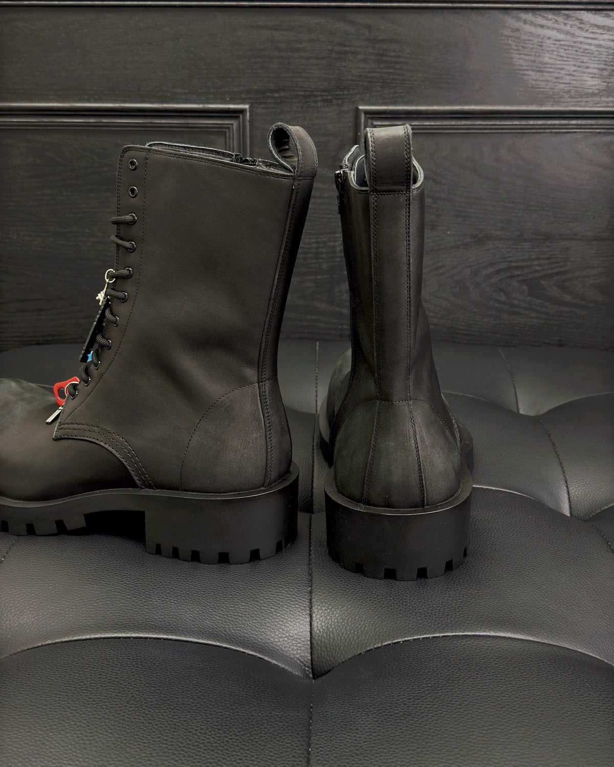 Black Suede Charm Combat Boot - Men's