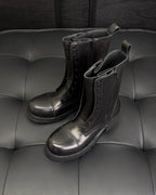 Black Leather Zip Combat Boot - Men's