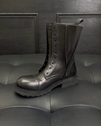 Black Leather Zip Combat Boot - Men's