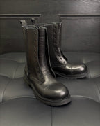 Black Leather Zip Combat Boot - Men's
