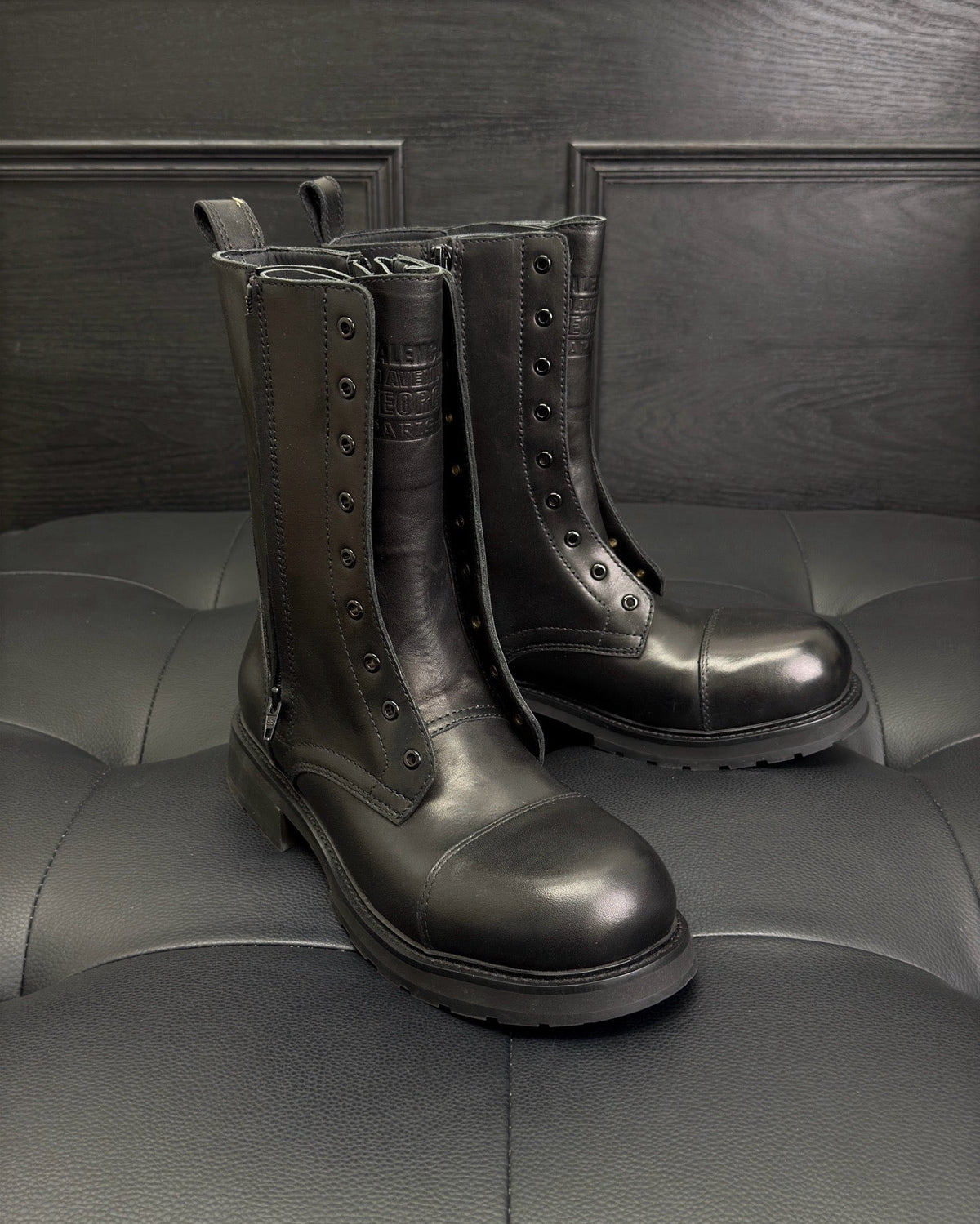 Black Leather Zip Combat Boot - Men's