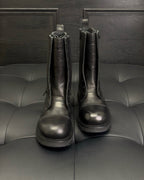 Black Leather Zip Combat Boot - Men's
