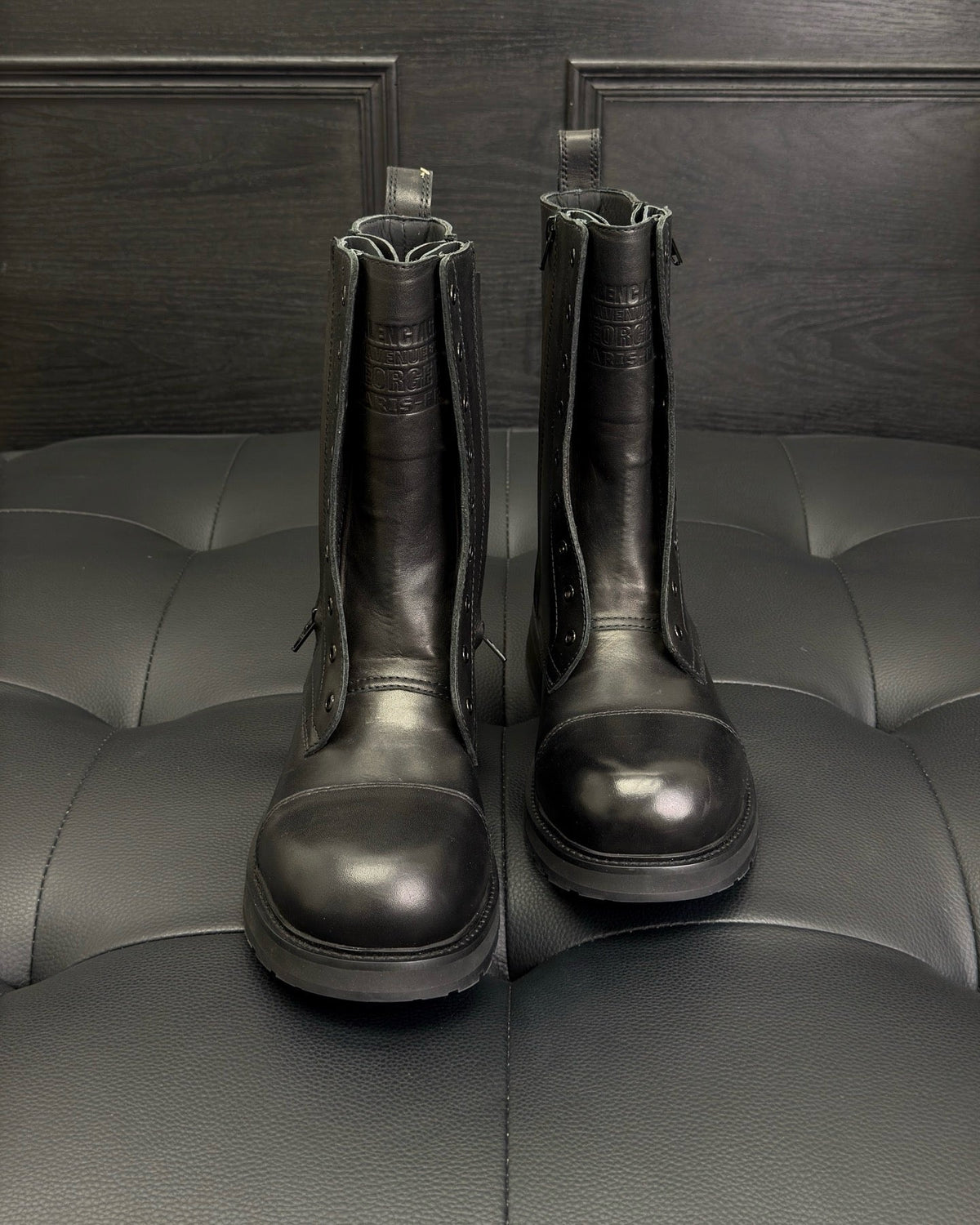 Black Leather Zip Combat Boot - Men's