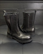 Black Leather Zip Combat Boot - Men's